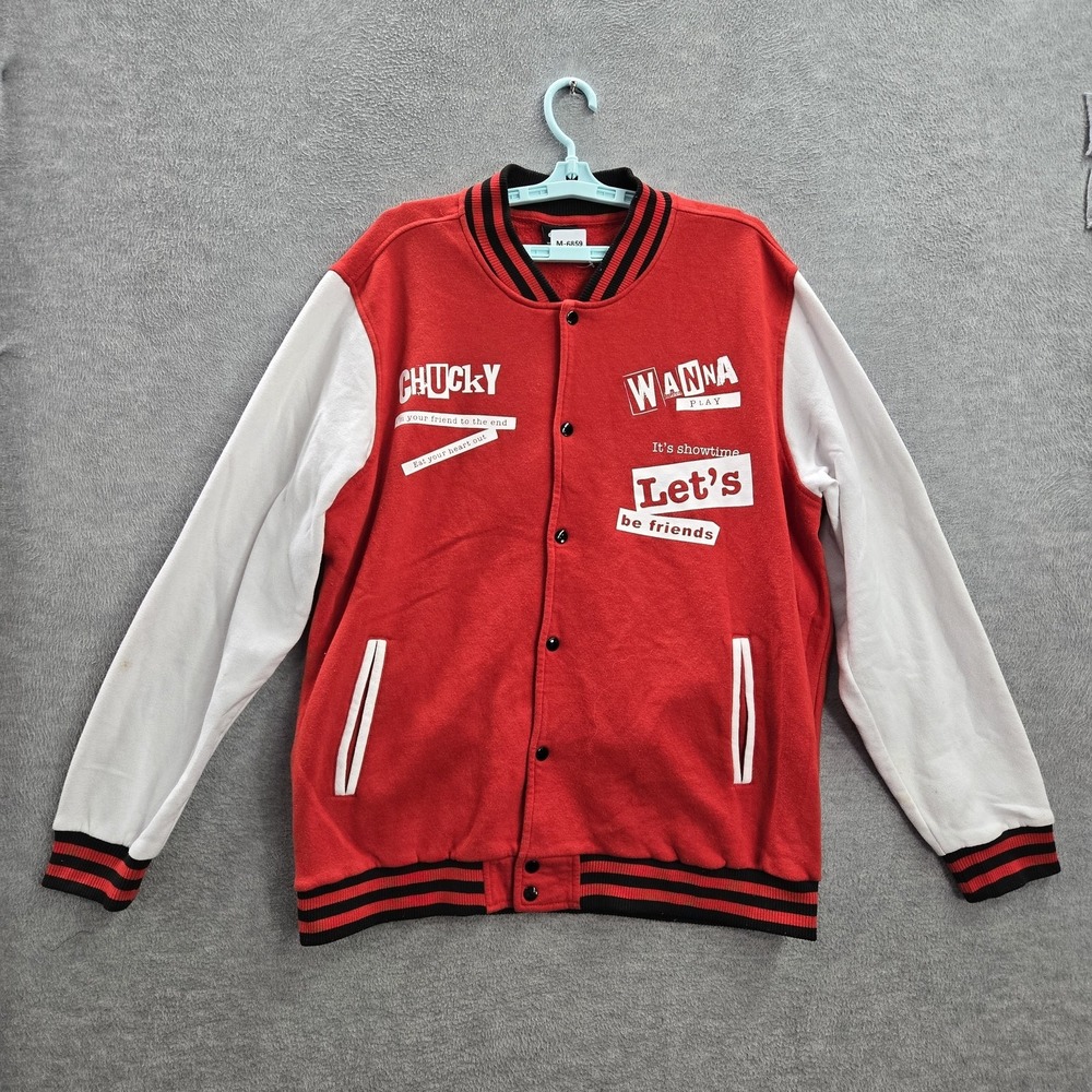 Chucky Jacket XL Red Varsity Graphic Print Snap Logo Wanna Play READ